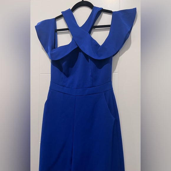 Adelyn Rae Ruffle Shoulder Jumpsuit Blue - Small - Picture 3 of 10